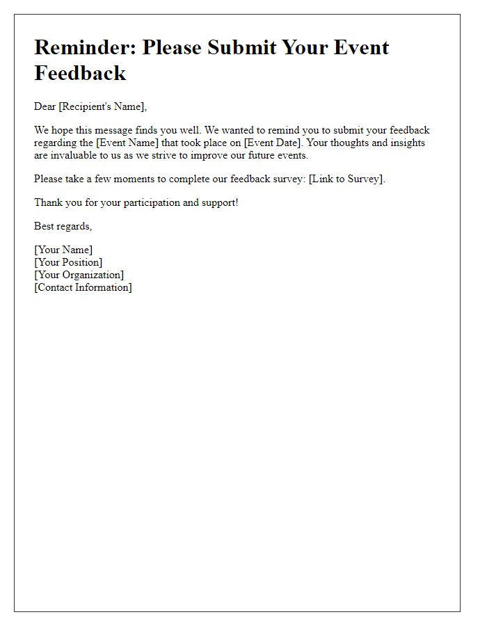 Letter template of reminder for submitting event feedback.