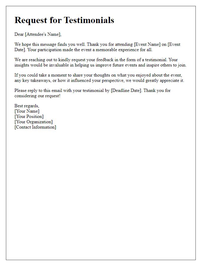 Letter template of request for event testimonials from attendees.