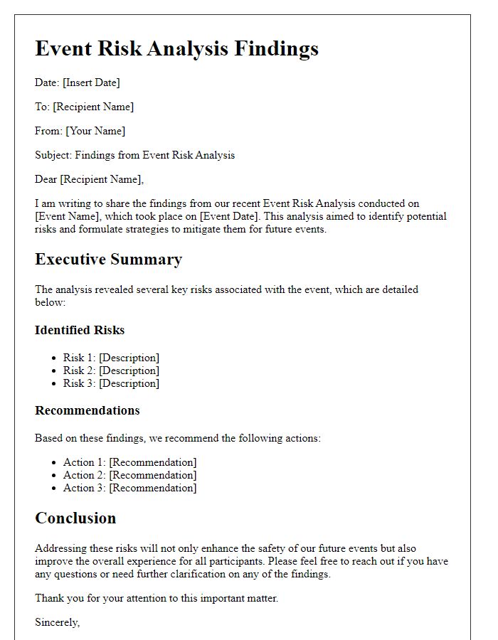 Letter template of Event Risk Analysis Findings