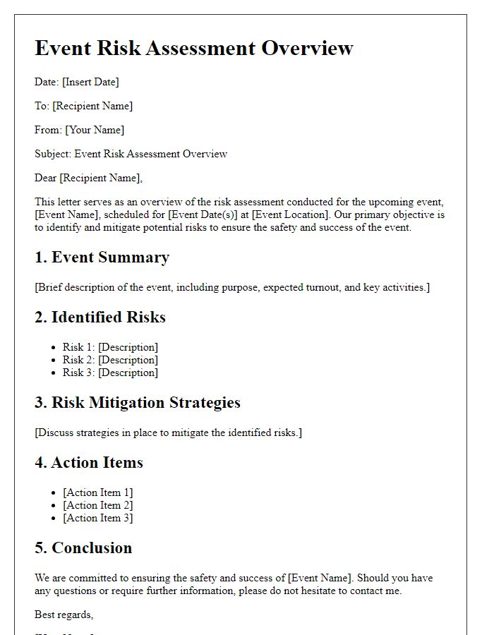 Letter template of Event Risk Assessment Overview