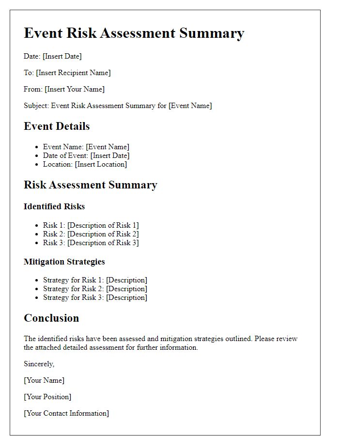 Letter template of Event Risk Assessment Summary