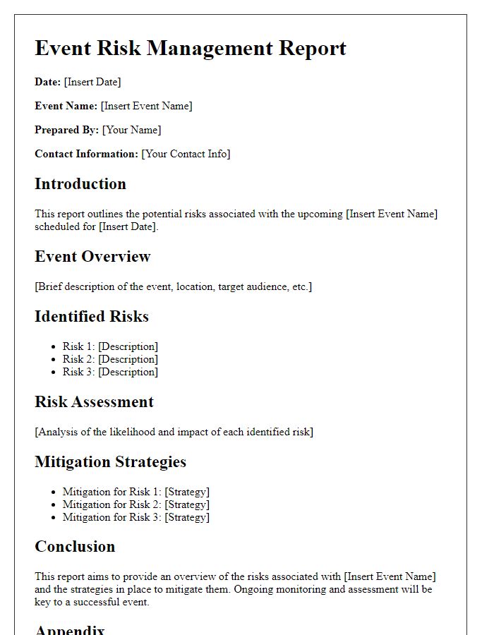 Letter template of Event Risk Management Report