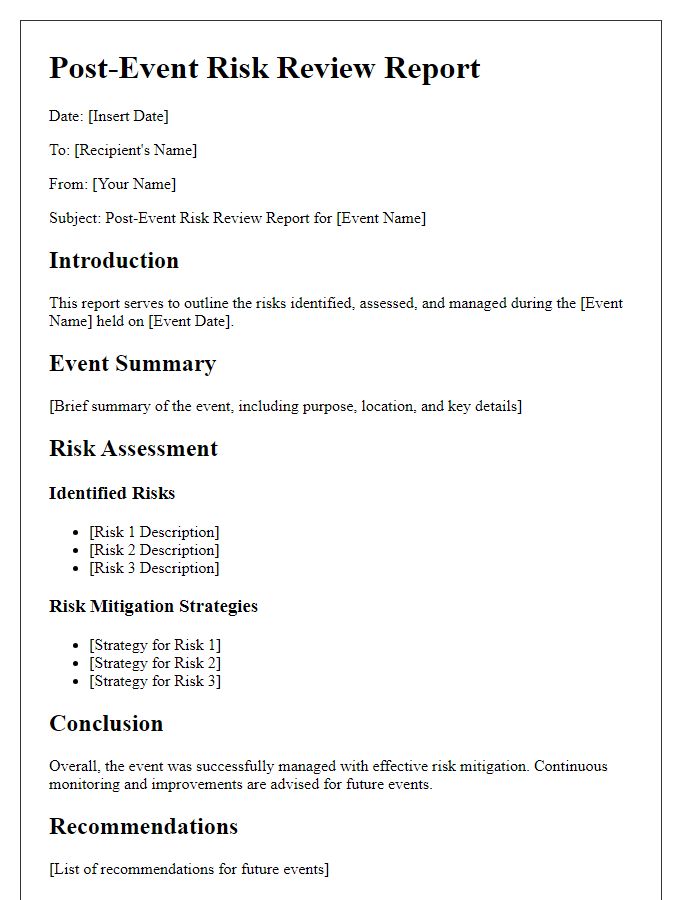 Letter template of Post-Event Risk Review Report