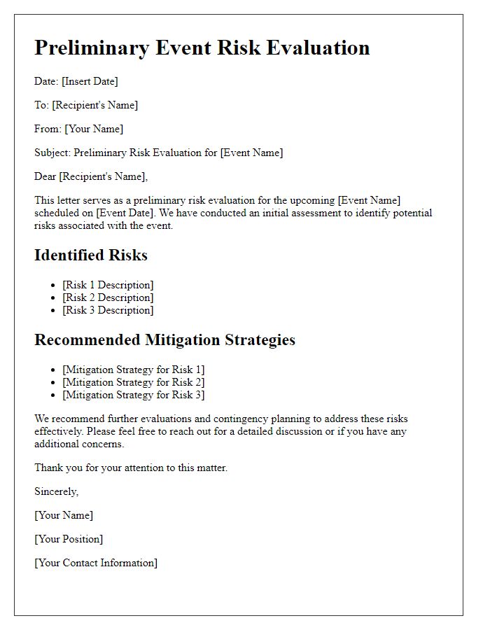 Letter template of Preliminary Event Risk Evaluation