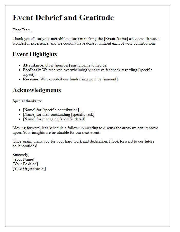 Letter template of event debrief and gratitude expression