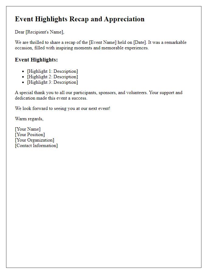 Letter template of event highlights recap and appreciation