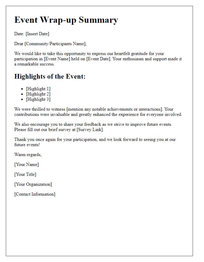 Letter template of event wrap-up summary and community thanks