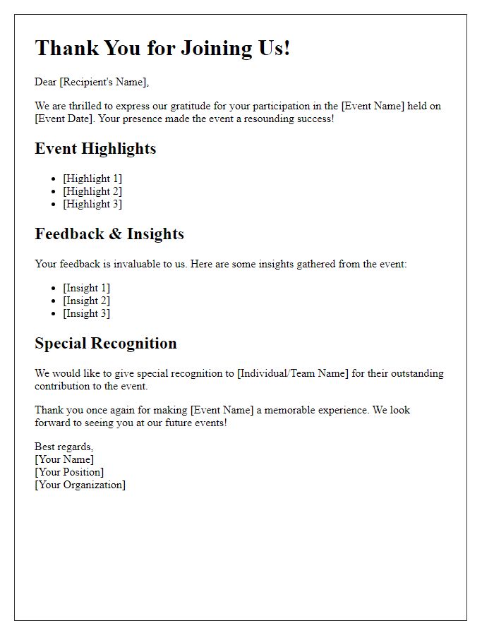 Letter template of post-event insights and recognition message