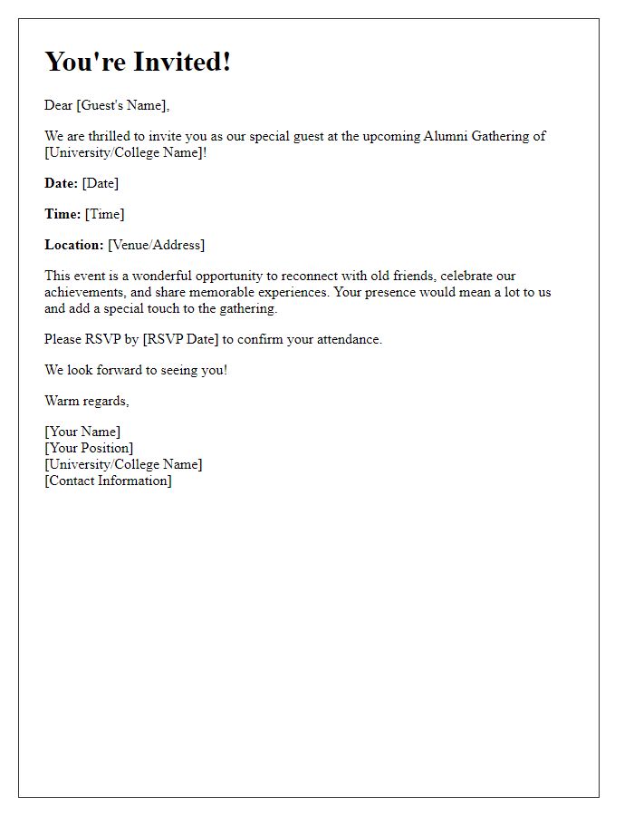 Letter template of special guest invitation for alumni gathering