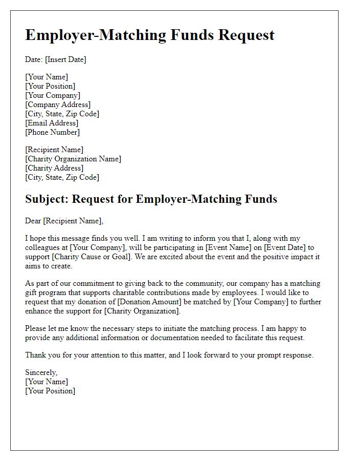 Letter template of employer-matching funds for charity events