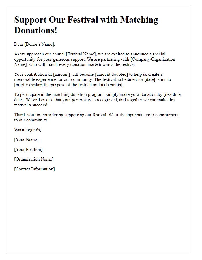 Letter template of matching donations for festival support