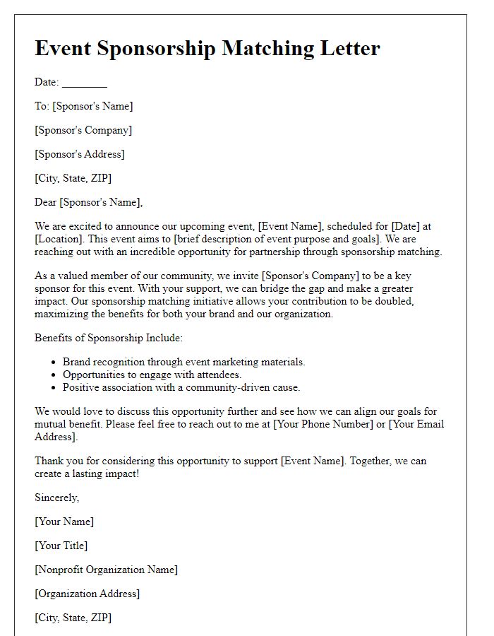 Letter template of nonprofit event sponsorship matching