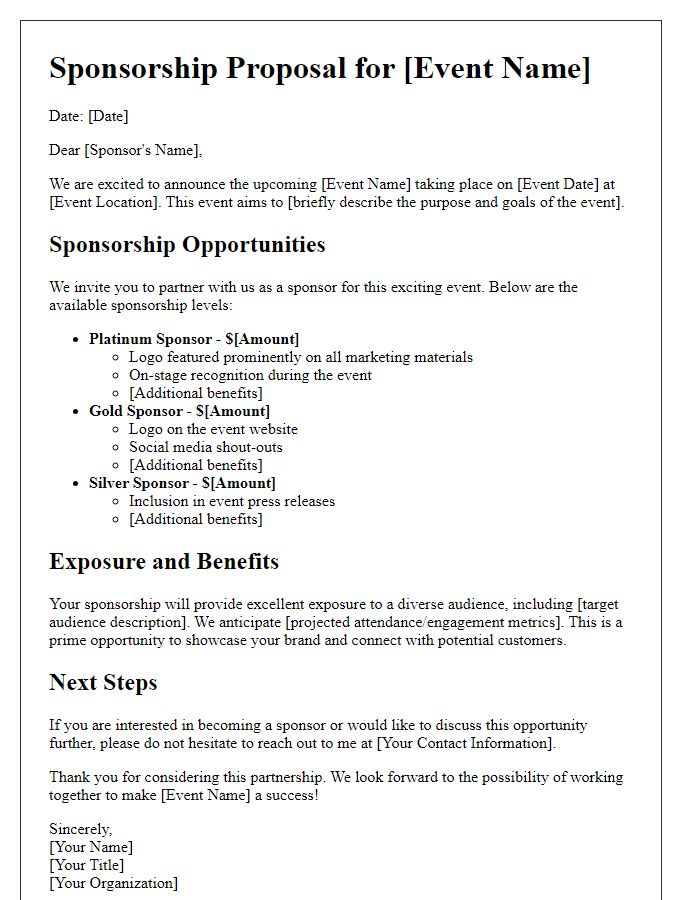 Letter template of sponsorship outline for event promotional materials.