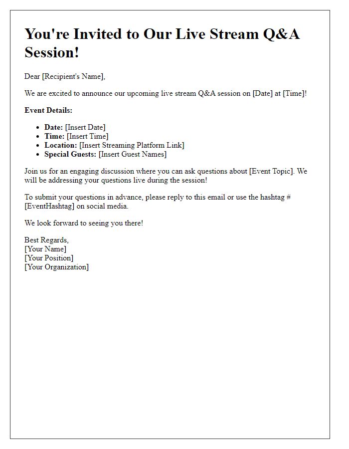 Letter template of event live stream Q&A session details