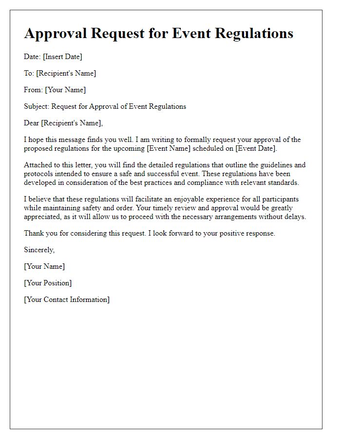 Letter template of approval request for event regulations