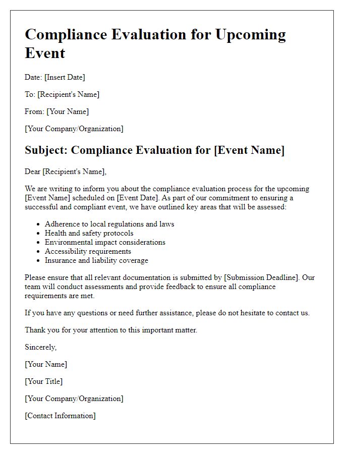 Letter template of compliance evaluation for upcoming event