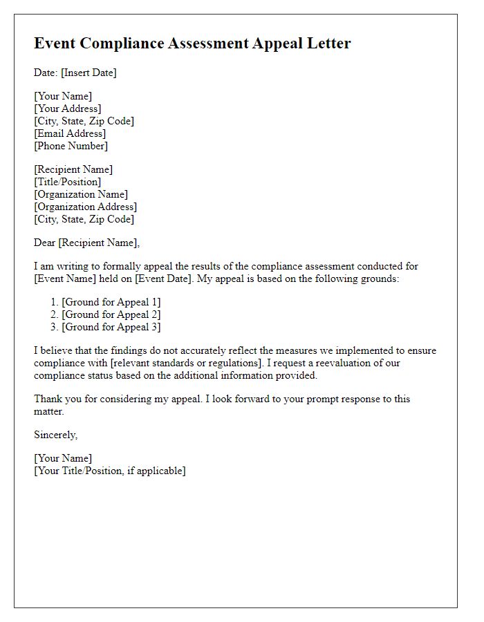 Letter template of event compliance assessment appeal