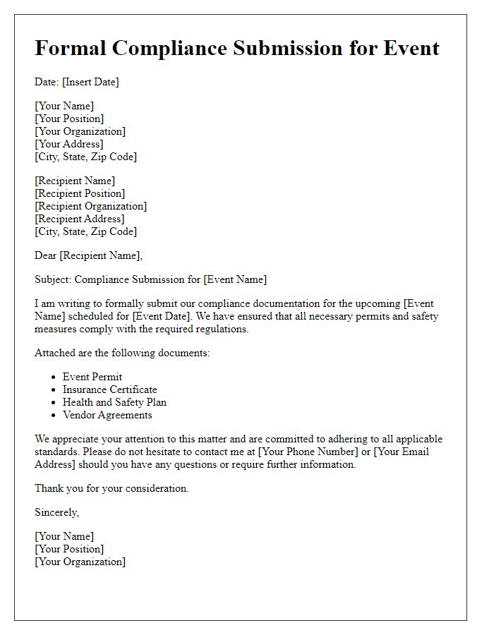 Letter template of formal compliance submission for event