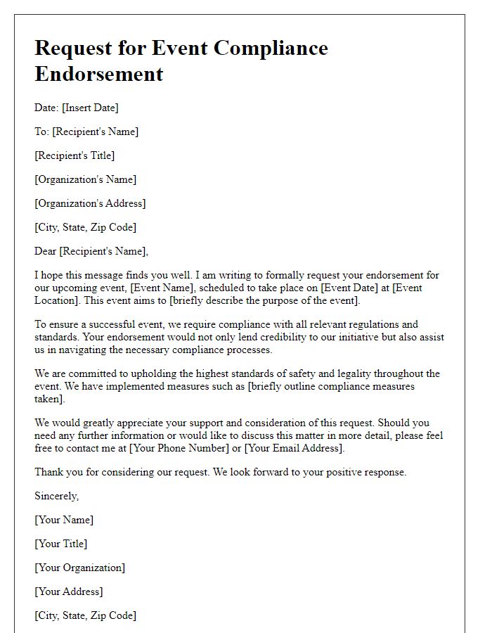 Letter template of request for event compliance endorsement