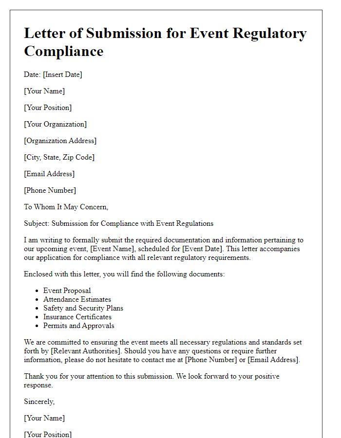 Letter template of submission for event regulatory compliance