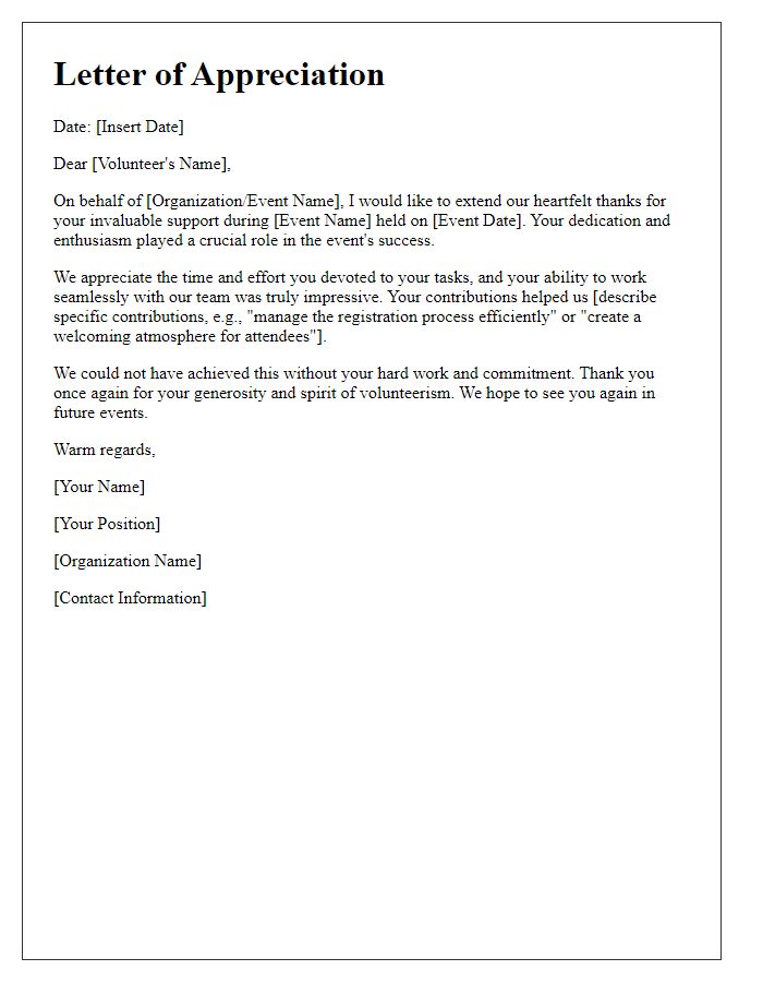 Letter template of Appreciation for Event Volunteers