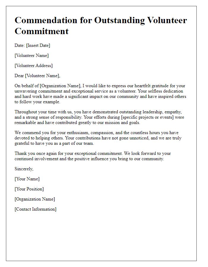 Letter template of Commendation for Volunteer Commitment