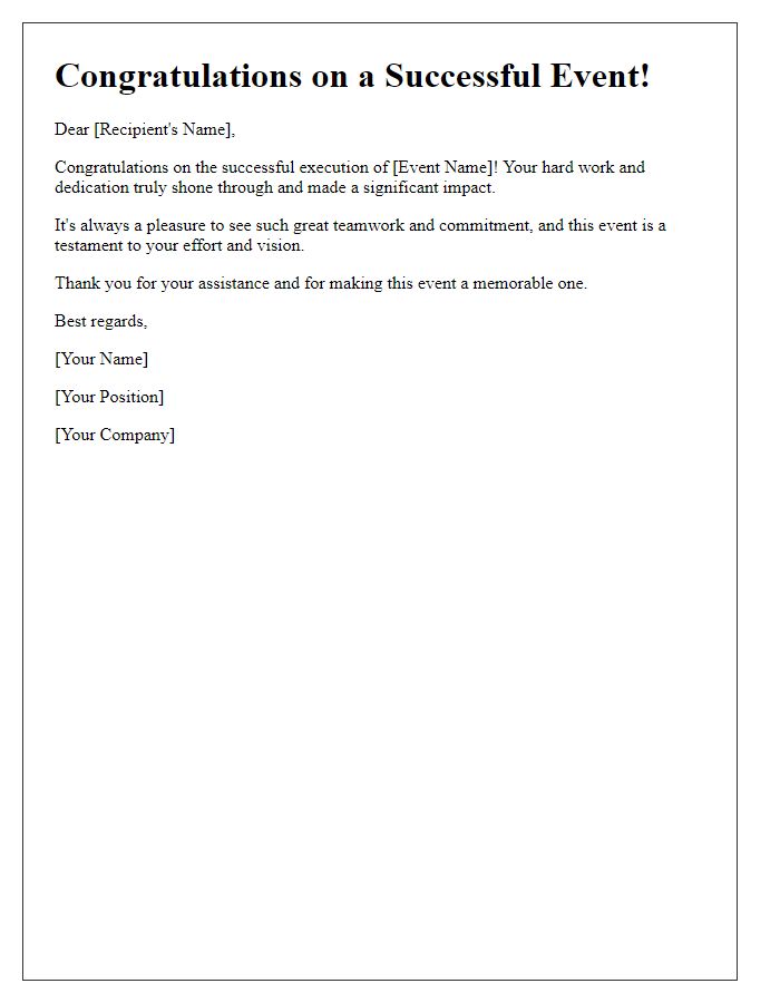 Letter template of Congratulations on Successful Event Assistance