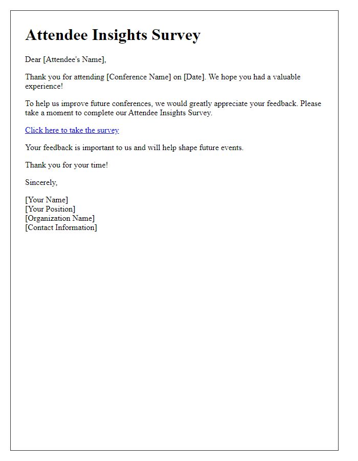 Letter template of Attendee Insights Survey for Conference Feedback