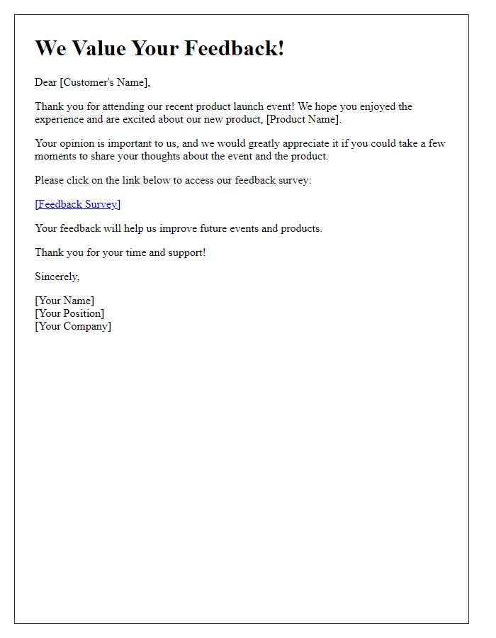 Letter template of Customer Feedback Request for Product Launch Event