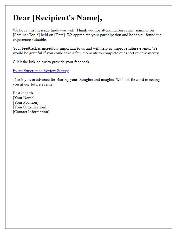 Letter template of Event Experience Review Request for Seminar