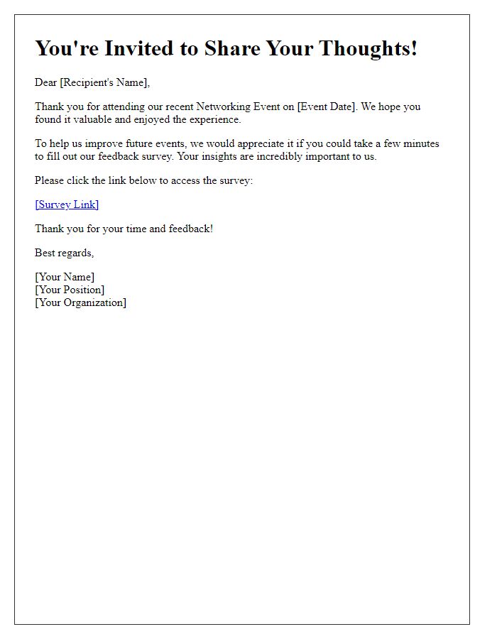 Letter template of Feedback Survey Invitation for Networking Event