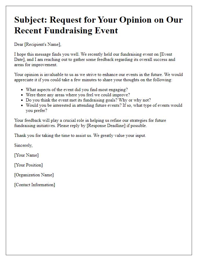 Letter template of Opinion Request for Fundraising Event Success