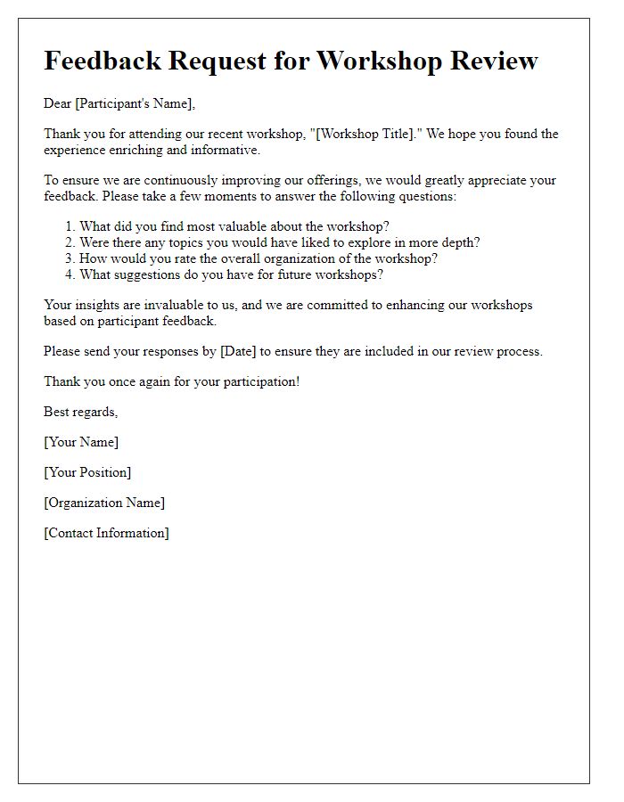 Letter template of Participant Feedback Request for Workshop Review