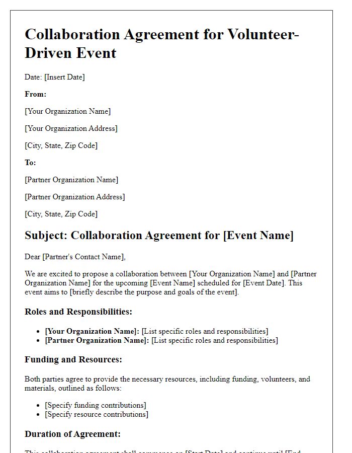 Letter template of collaboration agreement for volunteer-driven event