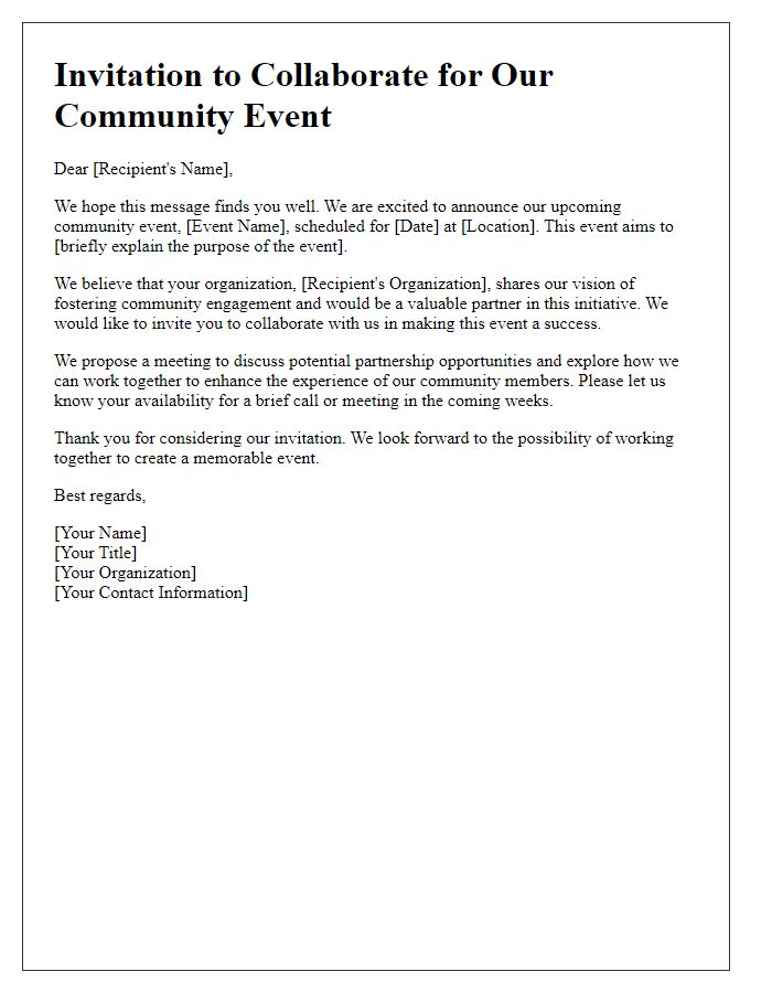 Letter template of collaboration invitation for community event