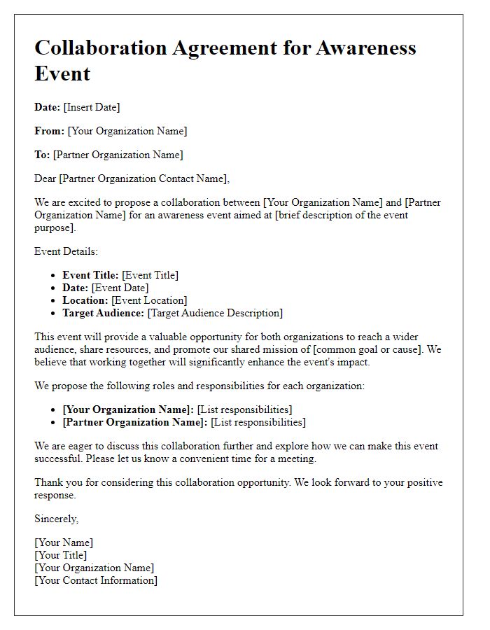 Letter template of multi-organization collaboration for awareness event