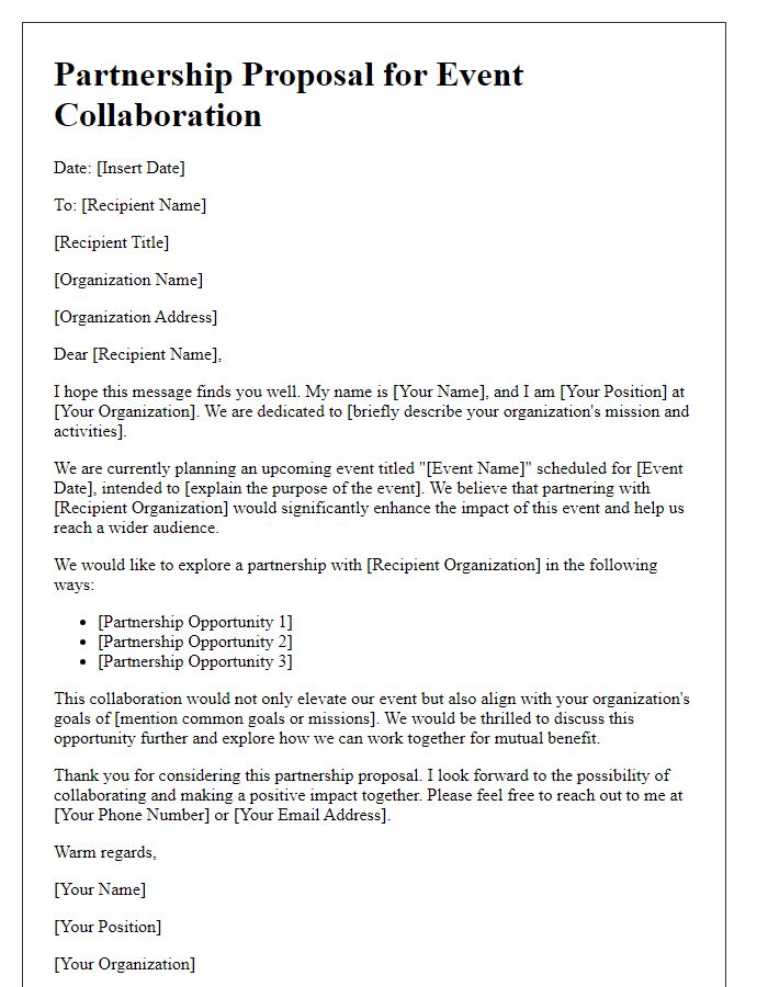 Letter template of partnership proposal for event non-profit collaboration