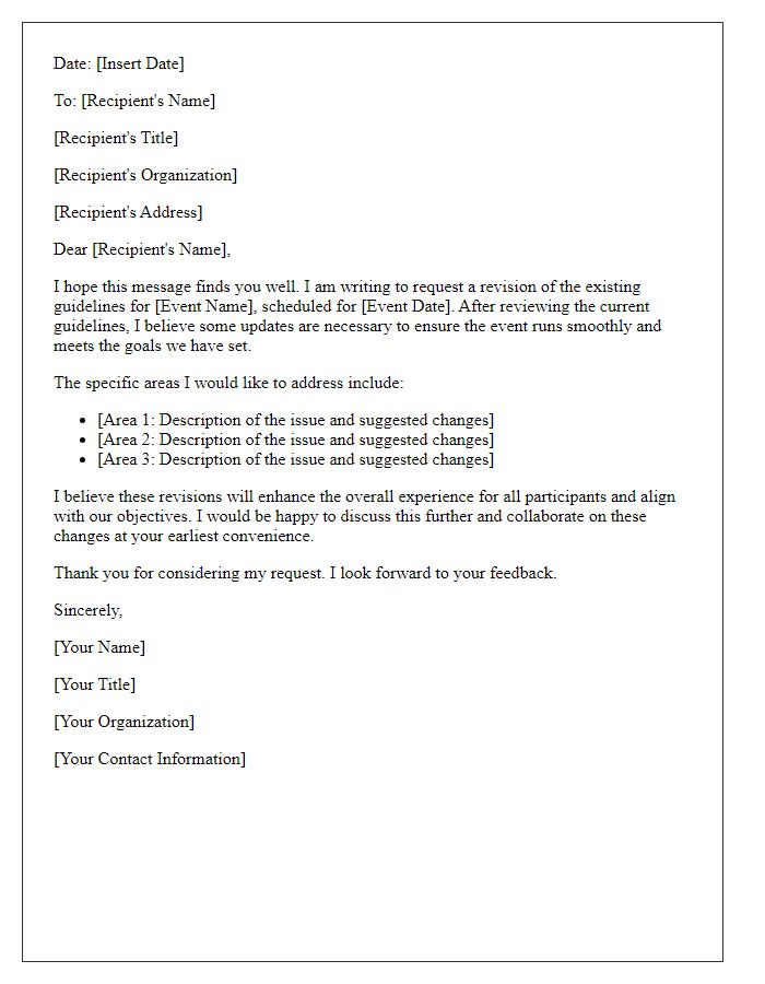 Letter template of event guidelines revision request
