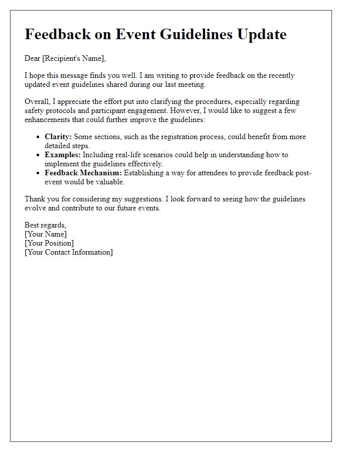 Letter template of feedback on event guidelines update