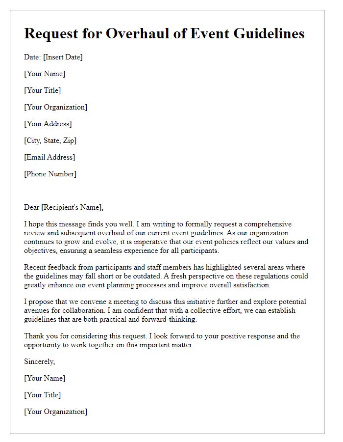 Letter template of request for event guidelines overhaul