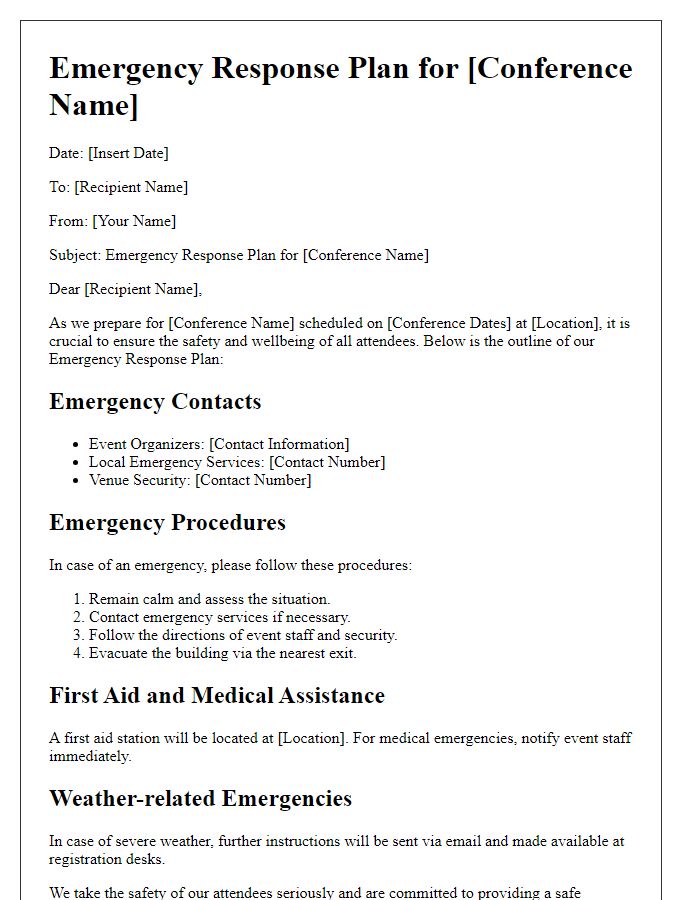 Letter template of emergency response plan for conferences