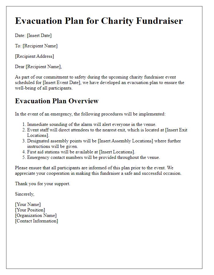 Letter template of evacuation plan for charity fundraisers