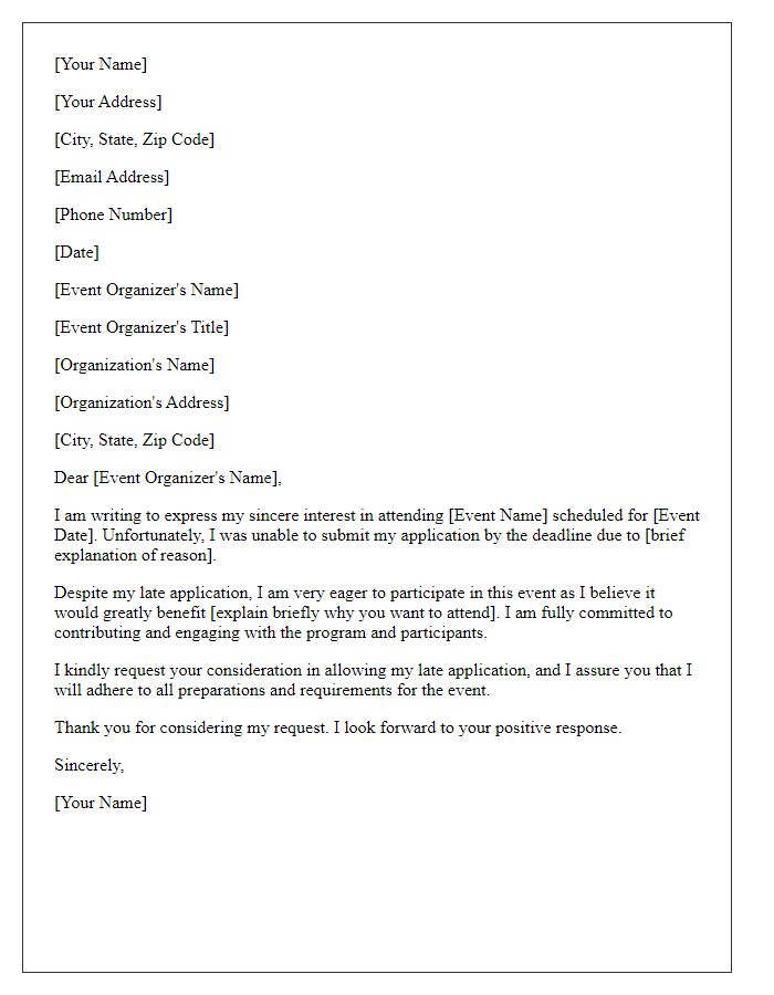 Letter template of late application for event attendance