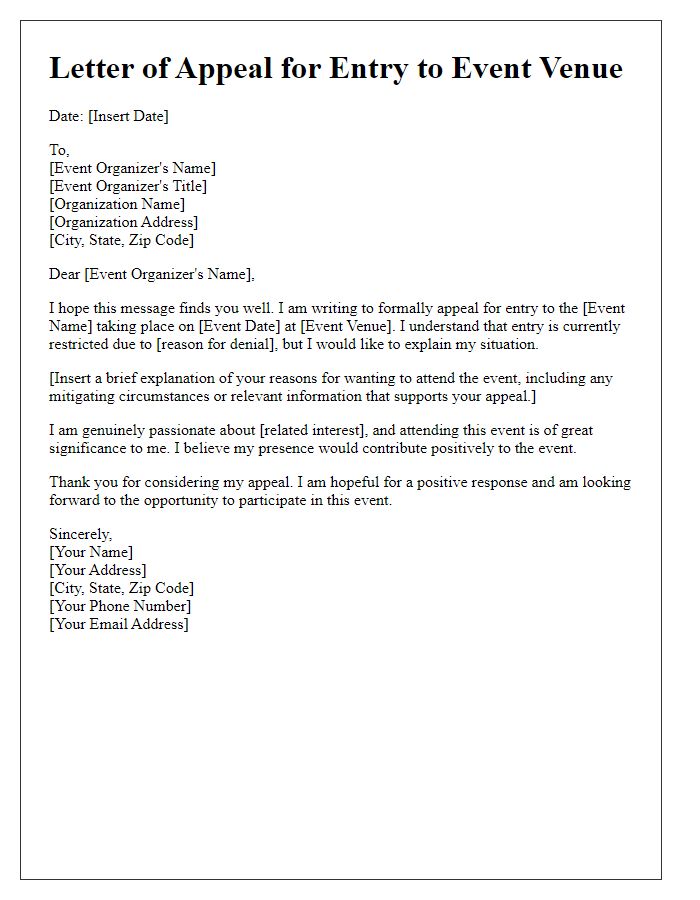 Letter template of appeal for entry to event venue