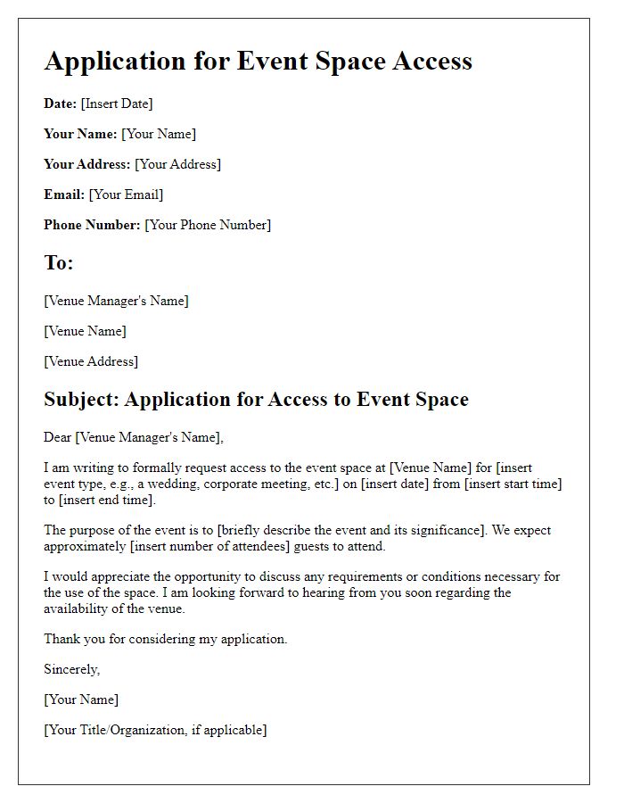 Letter template of application for event space access