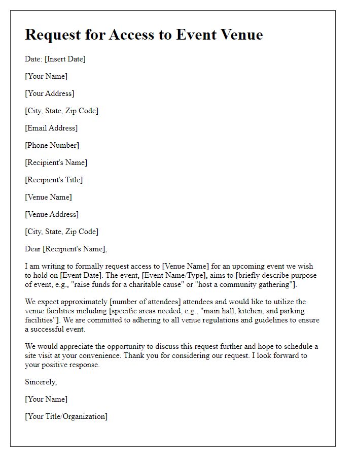 Letter template of request for access to event venue