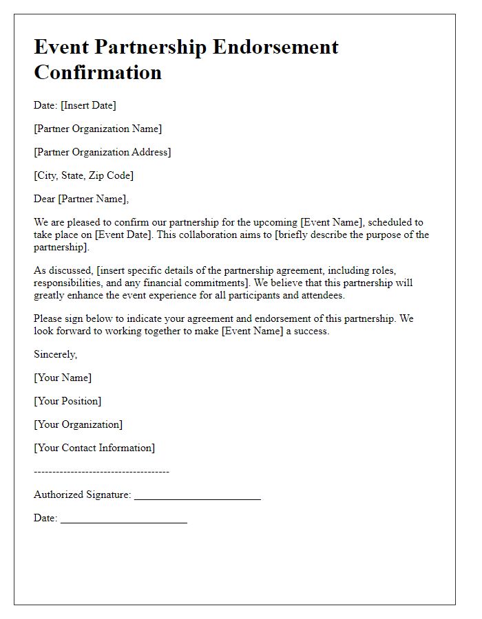 Letter template of confirmation for event partnership endorsement