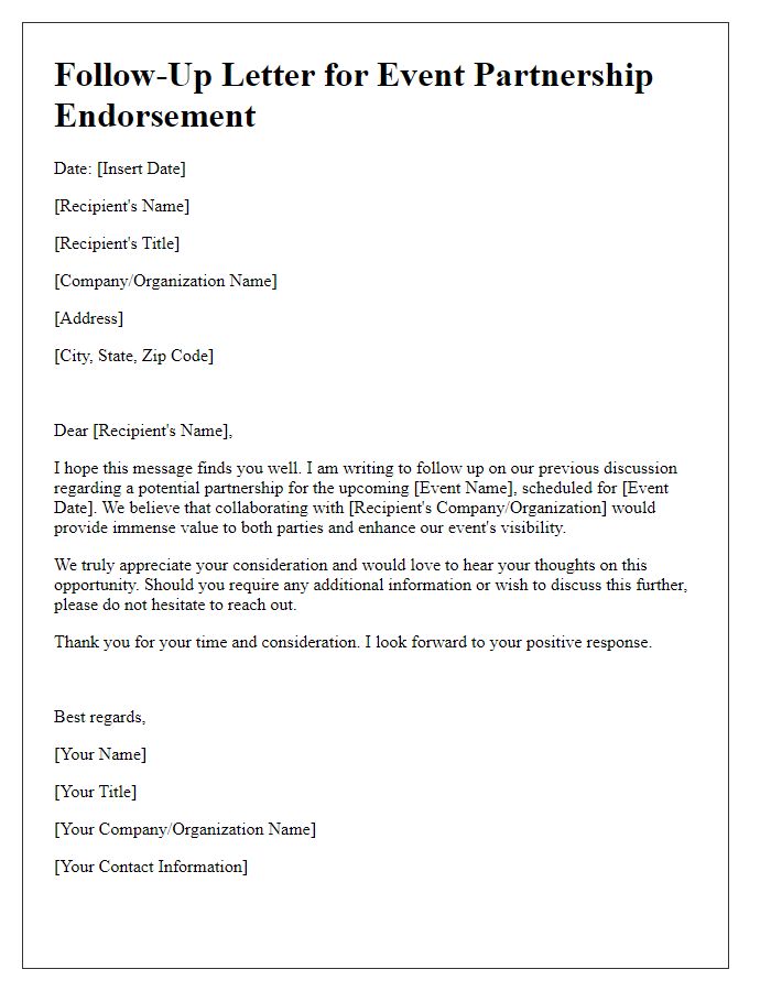 Letter template of follow-up for event partnership endorsement