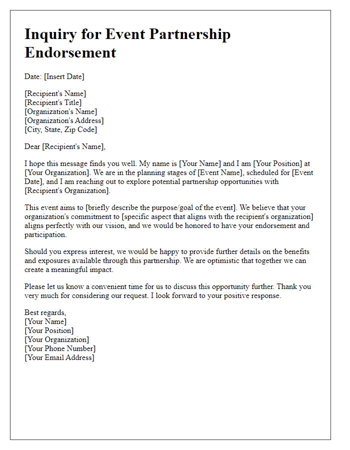 Letter template of inquiry for event partnership endorsement