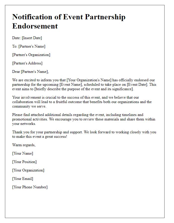 Letter template of notification for event partnership endorsement